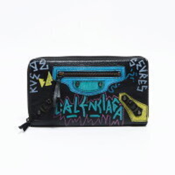 Balenciaga Graffiti Continental Zip Round Long Wallet Black - Picture 2 of 11